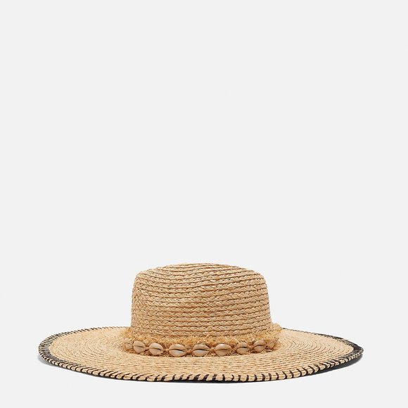 Zara Accessories - New Zara Raffia Hat with Shell Trim